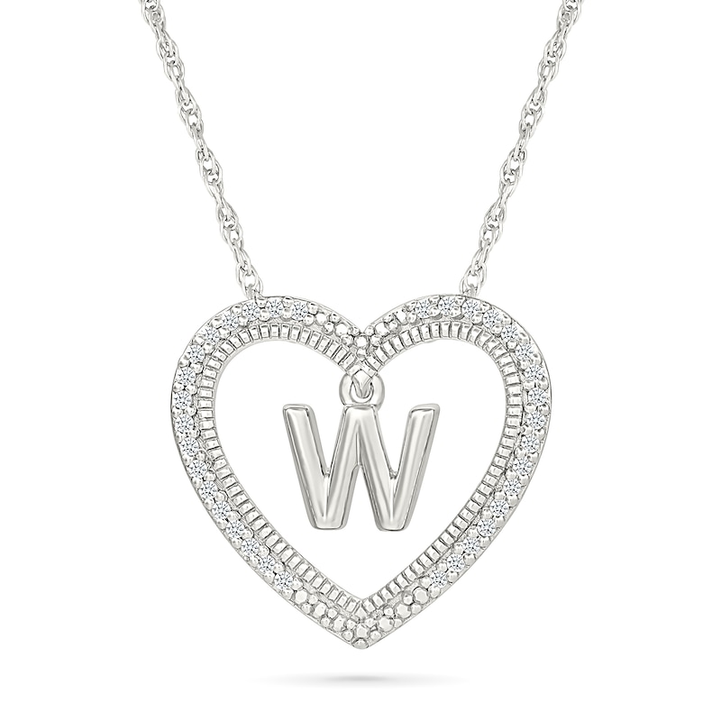 0.085 CT. T.W. Diamond "W" Initial Dangle Heart Necklace in Sterling Silver|Peoples Jewellers