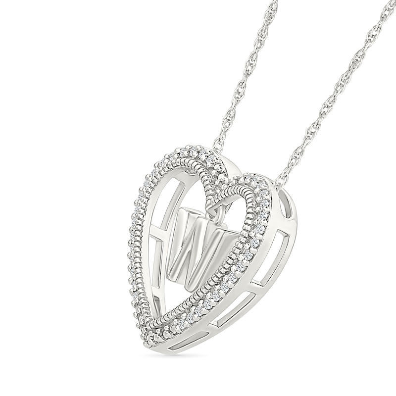 0.085 CT. T.W. Diamond "W" Initial Dangle Heart Necklace in Sterling Silver|Peoples Jewellers