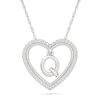 Thumbnail Image 0 of 0.085 CT. T.W. Diamond "Q" Initial Dangle Heart Necklace in Sterling Silver