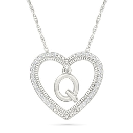 0.085 CT. T.W. Diamond &quot;Q&quot; Initial Dangle Heart Necklace in Sterling Silver