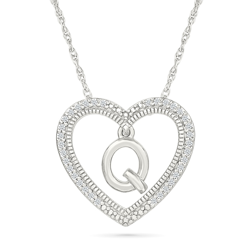 0.085 CT. T.W. Diamond "Q" Initial Dangle Heart Necklace in Sterling Silver|Peoples Jewellers