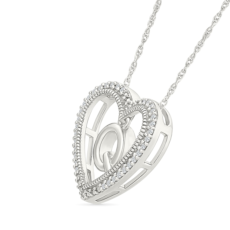 0.085 CT. T.W. Diamond "Q" Initial Dangle Heart Necklace in Sterling Silver|Peoples Jewellers