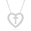 0.085 CT. T.W. Diamond "T" Initial Dangle Heart Necklace in Sterling Silver