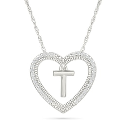 0.085 CT. T.W. Diamond &quot;T&quot; Initial Dangle Heart Necklace in Sterling Silver