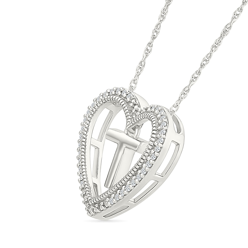 0.085 CT. T.W. Diamond "T" Initial Dangle Heart Necklace in Sterling Silver|Peoples Jewellers