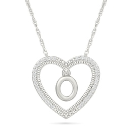 0.085 CT. T.W. Diamond &quot;O&quot; Initial Dangle Heart Necklace in Sterling Silver