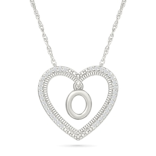 0.085 CT. T.W. Diamond "O" Initial Dangle Heart Necklace in Sterling Silver