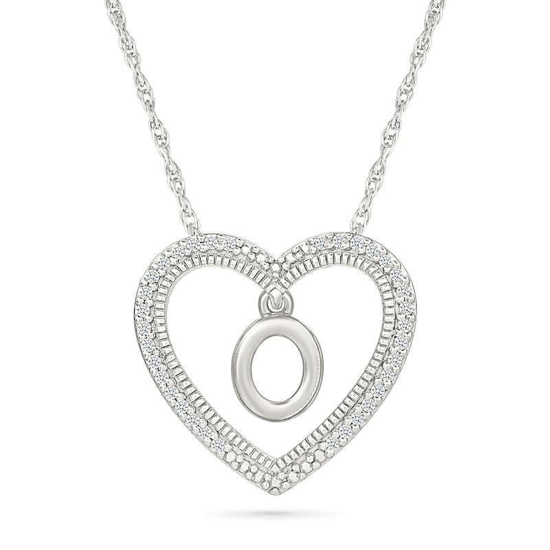 0.085 CT. T.W. Diamond "O" Initial Dangle Heart Necklace in Sterling Silver|Peoples Jewellers