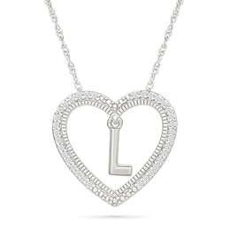 0.085 CT. T.W. Diamond &quot;L&quot; Initial Dangle Heart Necklace in Sterling Silver