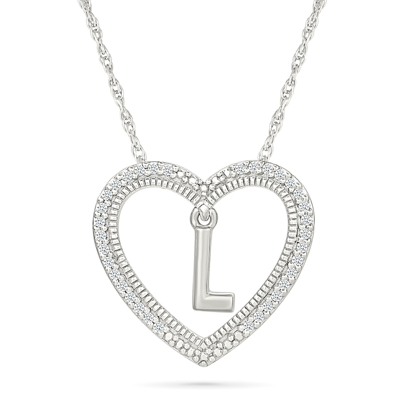 0.085 CT. T.W. Diamond "L" Initial Dangle Heart Necklace in Sterling Silver|Peoples Jewellers