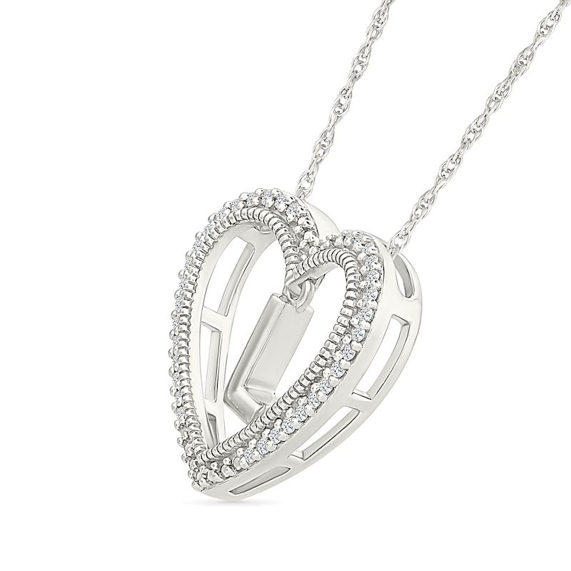 0.085 CT. T.W. Diamond "L" Initial Dangle Heart Necklace in Sterling Silver|Peoples Jewellers