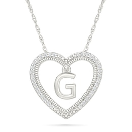 0.085 CT. T.W. Diamond &quot;G&quot; Initial Dangle Heart Necklace in Sterling Silver