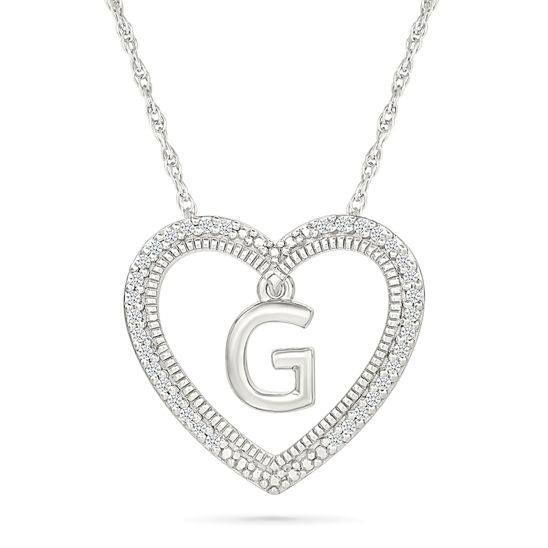 0.085 CT. T.W. Diamond "G" Initial Dangle Heart Necklace in Sterling Silver|Peoples Jewellers