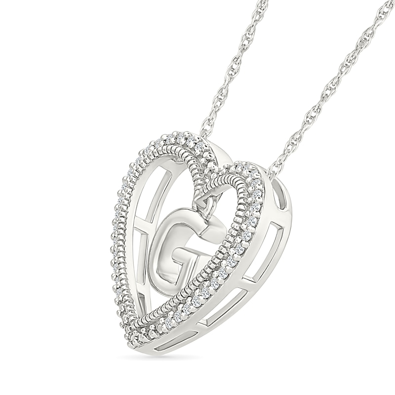 0.085 CT. T.W. Diamond "G" Initial Dangle Heart Necklace in Sterling Silver|Peoples Jewellers