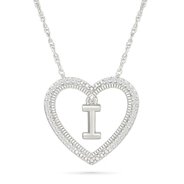 0.085 CT. T.W. Diamond &quot;I&quot; Initial Dangle Heart Necklace in Sterling Silver