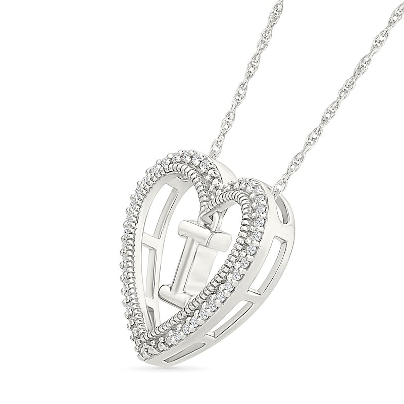 0.085 CT. T.W. Diamond "I" Initial Dangle Heart Necklace in Sterling Silver|Peoples Jewellers