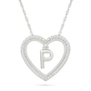 Thumbnail Image 1 of 0.085 CT. T.W. Diamond &quot;P&quot; Initial Dangle Heart Necklace in Sterling Silver