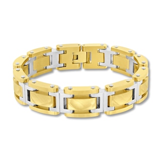 Hammered I-Link Bracelet in Solid Stainless Steel and Yellow Ion Plate - 8.5”