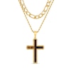 Tiger’s Eye Cross Layered Necklace in Stainless Steel with Yellow Ion Plate - 22”