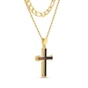 Thumbnail Image 2 of Tiger’s Eye Cross Layered Necklace in Stainless Steel with Yellow Ion Plate - 22”