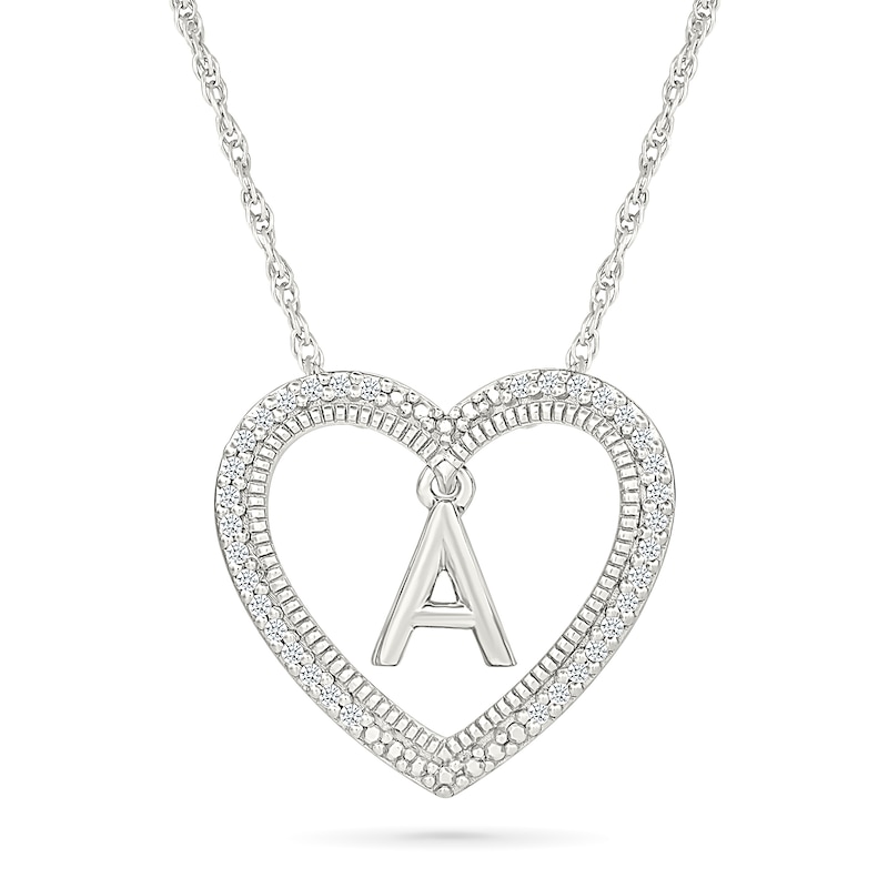 0.085 CT. T.W. Diamond "A" Initial Dangle Heart Necklace in Sterling Silver|Peoples Jewellers