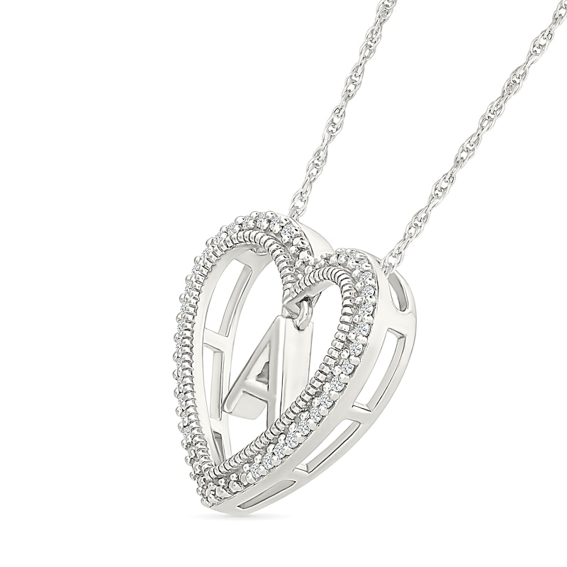 0.085 CT. T.W. Diamond "A" Initial Dangle Heart Necklace in Sterling Silver|Peoples Jewellers