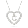 0.085 CT. T.W. Diamond "C" Initial Dangle Heart Necklace in Sterling Silver