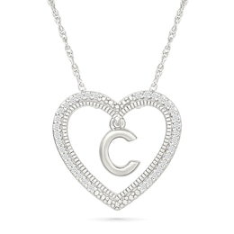 0.085 CT. T.W. Diamond &quot;C&quot; Initial Dangle Heart Necklace in Sterling Silver