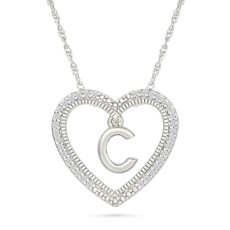 0.085 CT. T.W. Diamond "C" Initial Dangle Heart Necklace in Sterling Silver