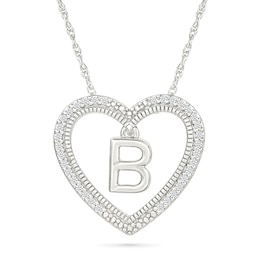 0.085 CT. T.W. Diamond &quot;B&quot; Initial Dangle Heart Necklace in Sterling Silver