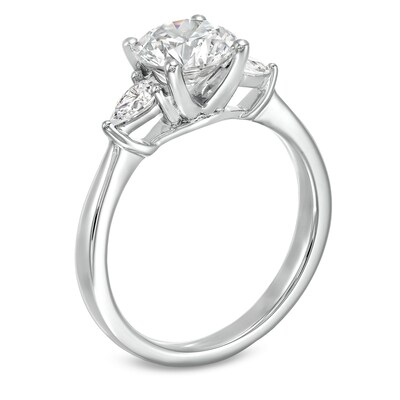 1.80 CT. T.W. Pear-Shaped and Round Certified Lab-Created Diamond Three Stone Engagement Ring in 14K White Gold (F/SI2)