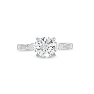 1.80 CT. T.W. Pear-Shaped and Round Certified Lab-Created Diamond Three Stone Engagement Ring in 14K White Gold (F/SI2)