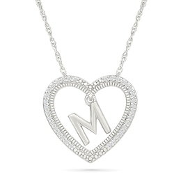 0.085 CT. T.W. Diamond &quot;M&quot; Initial Dangle Heart Necklace in Sterling Silver