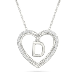 0.085 CT. T.W. Diamond &quot;D&quot; Initial Dangle Heart Necklace in Sterling Silver