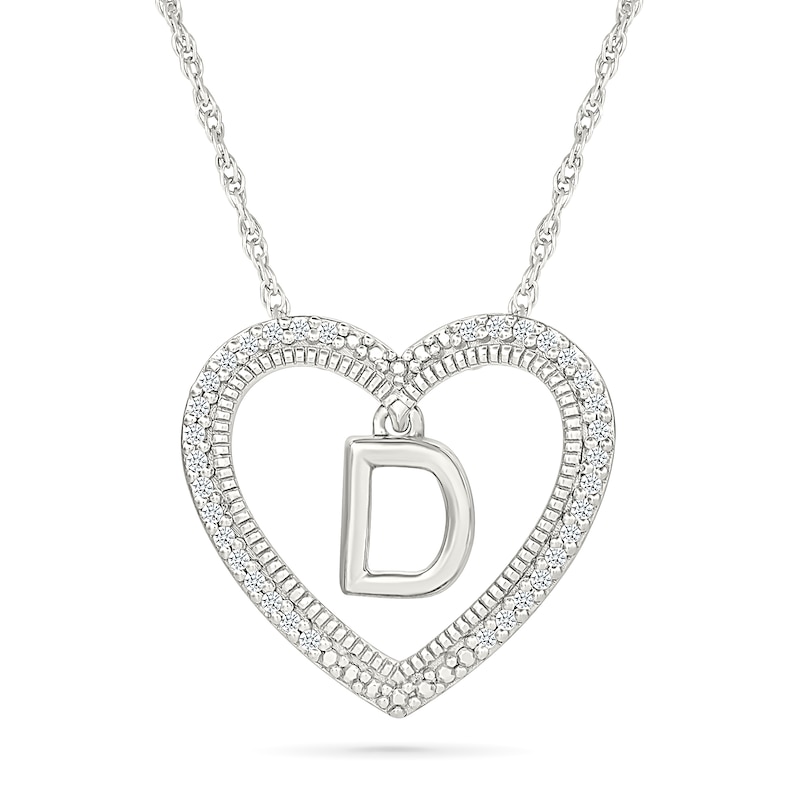 Main Image 1 of 0.085 CT. T.W. Diamond &quot;D&quot; Initial Dangle Heart Necklace in Sterling Silver