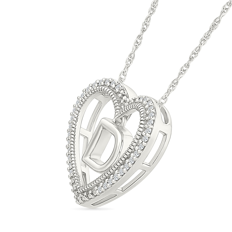 Main Image 2 of 0.085 CT. T.W. Diamond &quot;D&quot; Initial Dangle Heart Necklace in Sterling Silver