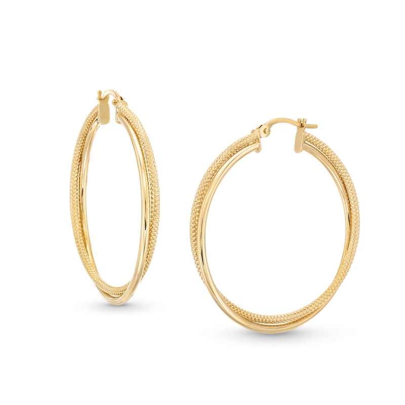 Reaura 32.0mm Polished and Mesh Crossover Hoop Earrings in Repurposed 14K Gold