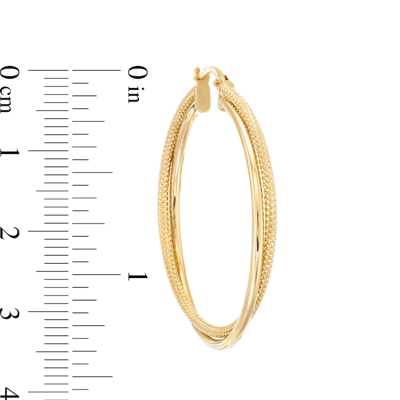 Reaura 32.0mm Polished and Mesh Crossover Hoop Earrings in Repurposed 14K Gold