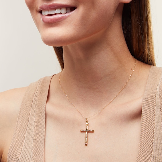 Reaura Rope-Textured Twist Cross Pendant in Repurposed 10K Gold