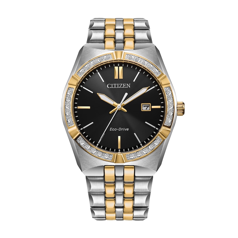 Men's Citizen Eco-Drive® 0.085 CT. T.W. Diamond Corso Two-Tone IP Watch with Black Dial (Model: BM7644-51E)