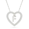 Thumbnail Image 1 of 0.085 CT. T.W. Diamond &quot;F&quot; Initial Dangle Heart Necklace in Sterling Silver