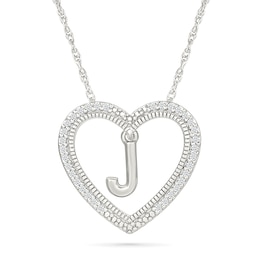 0.085 CT. T.W. Diamond &quot;J&quot; Initial Dangle Heart Necklace in Sterling Silver