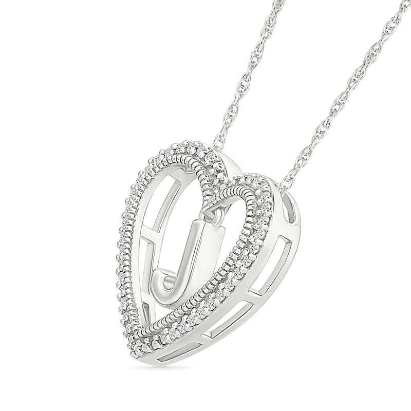 Main Image 2 of 0.085 CT. T.W. Diamond &quot;J&quot; Initial Dangle Heart Necklace in Sterling Silver