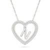 0.085 CT. T.W. Diamond "N" Initial Dangle Heart Necklace in Sterling Silver