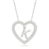 Thumbnail Image 1 of 0.085 CT. T.W. Diamond &quot;K&quot; Initial Dangle Heart Necklace in Sterling Silver