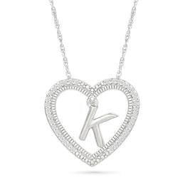 0.085 CT. T.W. Diamond &quot;K&quot; Initial Dangle Heart Necklace in Sterling Silver