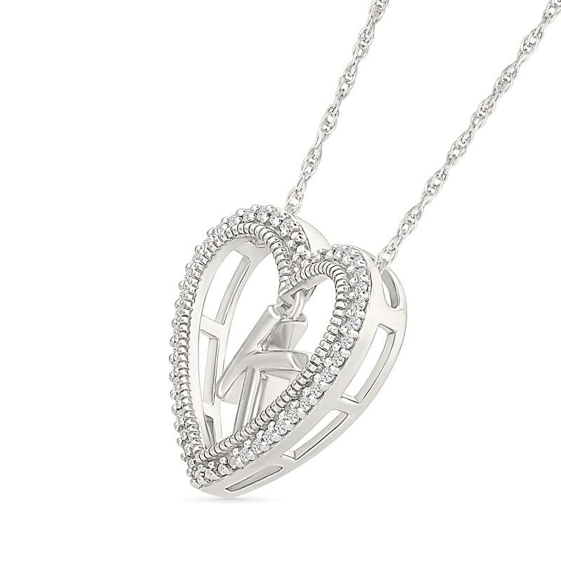 Main Image 2 of 0.085 CT. T.W. Diamond &quot;K&quot; Initial Dangle Heart Necklace in Sterling Silver