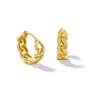 12.2mm Curb Chain Link Huggie Hoop Earrings in Semi-Solid 10K Gold