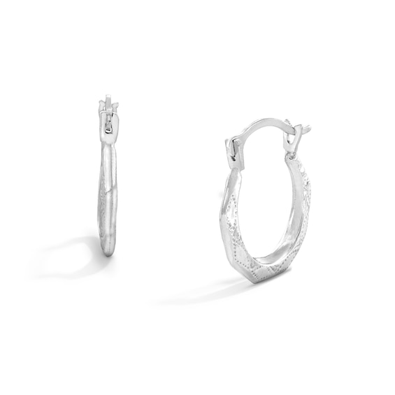 Child's Patterned Octagon Hoop Earrings in Hollow 14K White Gold