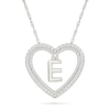 Thumbnail Image 0 of 0.085 CT. T.W. Diamond "E" Initial Dangle Heart Necklace in Sterling Silver